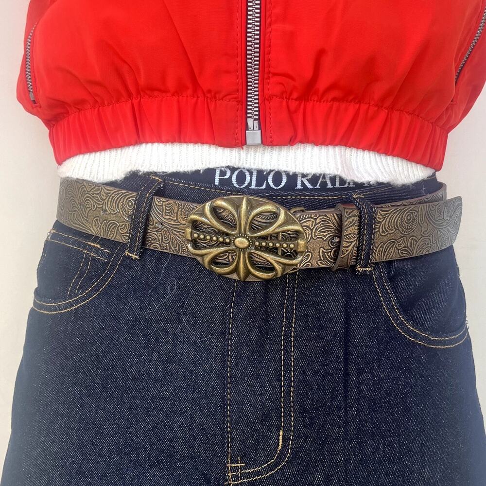 y2k style brown american western floral rustic boho belt